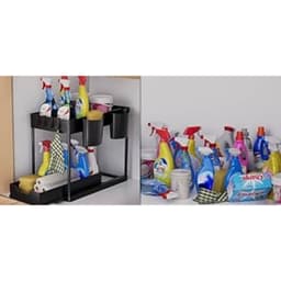 Kitchen Organizer: 2-Tier Under-Sink Shelf With Hooks And Cups, Spice Rack, Sink Cabinet Organizer, Kitchen Shelf, Cabinet Organizer For Bathroom And Kitchen, Black 3