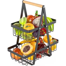 2-Tier Removable Basket, Snack Storage For The Kitchen, Black Flower Girl Baskets
