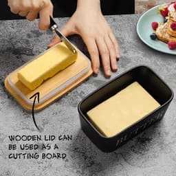Butter Dish With Wooden Lid, Ceramic Butter Dish With Butter Knife, Multifunctional Porcelain Butter Dish, 250 G Butter Dish, Butter Bell, Butter Box For Home And Kitchen (black), Butter Mold 2