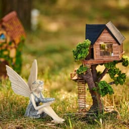 Fairy Garden Decoration Ornament: Seated Enchanted Fairy Garden Figurines, Elves, Resin Handcrafted Statue, Garden Fairies With Wings For Outdoor Yard And Garden Decoration (13 Cm X 18 Cm) 5