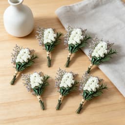 Set Of 6 White Mini Bouquets Made Of Dried Forget-me-nots, Including Love Grass And Green Leaves; Each Bouquet Is Approx. 12 Cm Long And Is Perfect For Decorating Vases, Gifts, And Much More 3