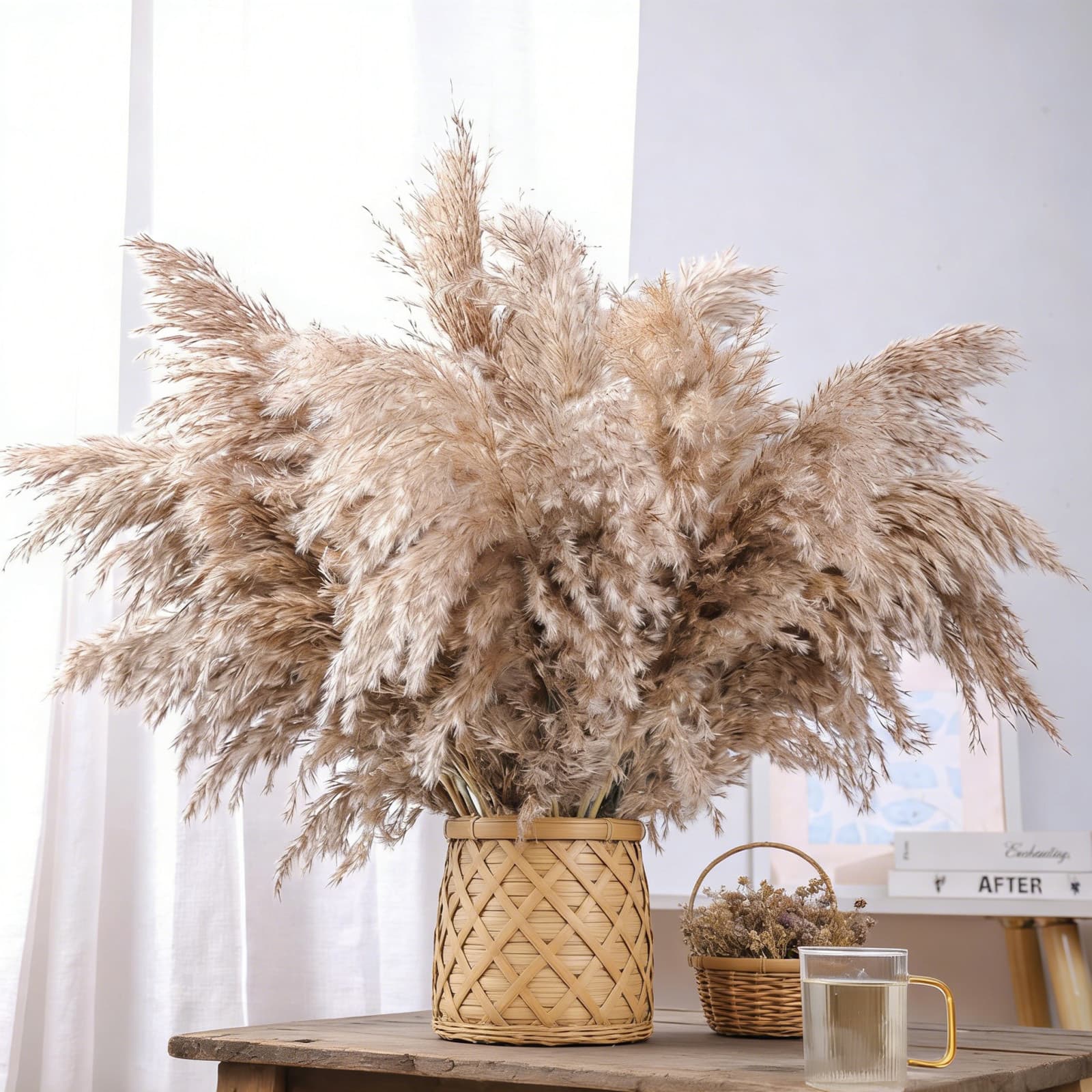 Artificial Plants - 20-Piece Set Of Dried Pampas Grass Decor In Natural Color - Boho Flowers For Nat