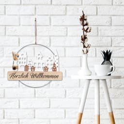 Dried Flower Wreath - “Welcome” Door Wreath Dried Flower Window Decoration Hanging Decoration Personalized Decorative Wreath With “Welcome” Sign Dried Flowers And House, Ø28cm Wall Decoration 5