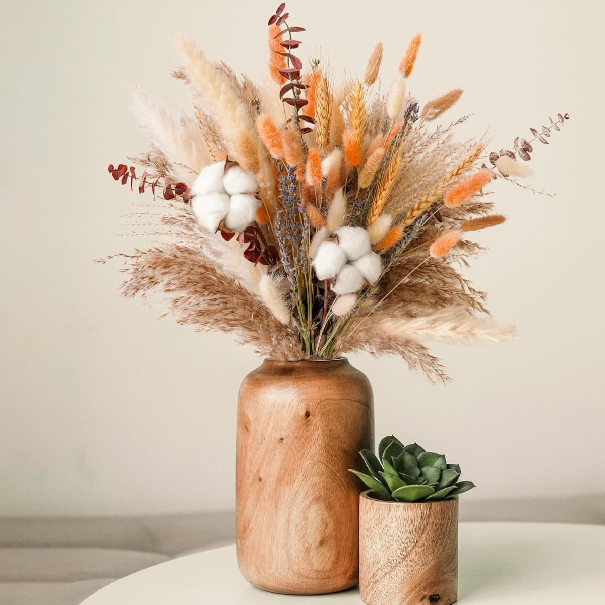84-Piece Fall Dried Flower Bouquet – Boho Fall Decor With Pampas Grass, Cotton, And Orange Rabbit Ta