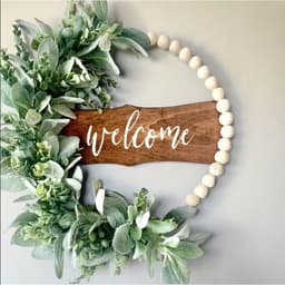 1 Handcrafted Wood Bead Wreath – Boho-Farmhouse Spring Wreath With Artificial Flowers And A “Welcome” Sign For The Front Door Or As Wall Decor 3