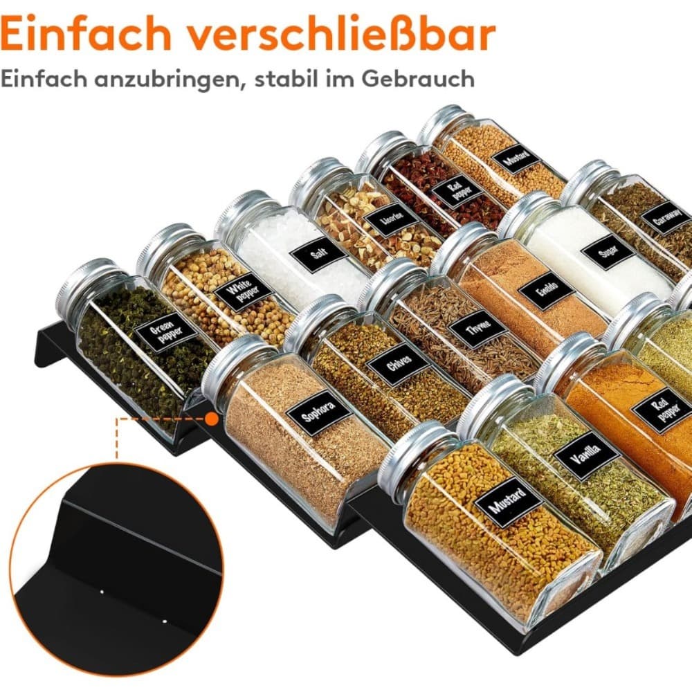 2-Piece Black Plastic Spice Drawer Organizer, Expandable Adjustable Shelves, Space-Saving Countertop