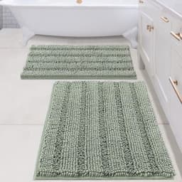 2-piece Set Of Sage Green Bath Mats, Machine-washable Bathroom Mat Set (81 X 51 Cm + 61 X 43 Cm)