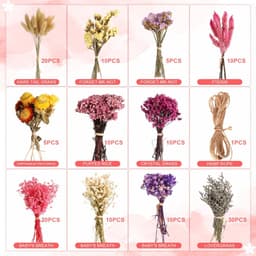Set Of 140 Mini Dried Flowers In Shades Of Pink, Consisting Of 11 Different Varieties, Including Pink Gypsophila, Purple Lavender, And Forget-me-nots. Ideal For DIY Projects,cards,gifts And Frames 2