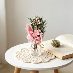Set Of 6 Mini Dried Flowers In Pink, Featuring Hydrangea, Love Bead Bush, And Rabbit's Tail Grass 4