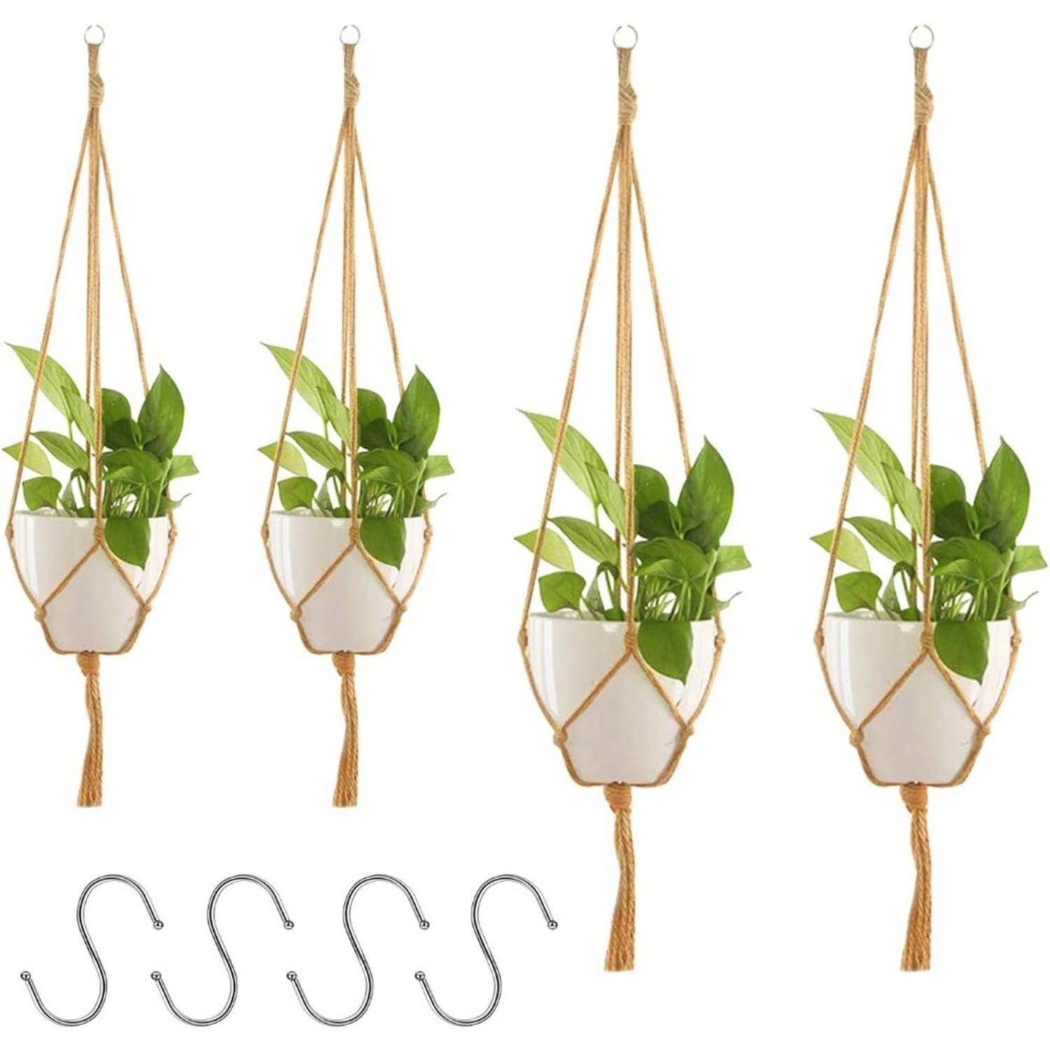 4pcs Macramé Hanging Basket,Hanging Plant,Hanging Basket,Hanging Flower Pot ,Boho Decoration With S-