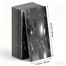 Pack Of 10 Black Tile Stickers, 30 X 60 Cm, Marble Look, Black, Self-adhesive, Modern, Glossy Finish, Suitable For The Kitchen, Bathroom, And Wall Decor 3
