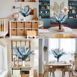 Set Of 52 Blue Pampas Grass Decorations, Blue Dried Grass Mixed Arrangement For Vases 2