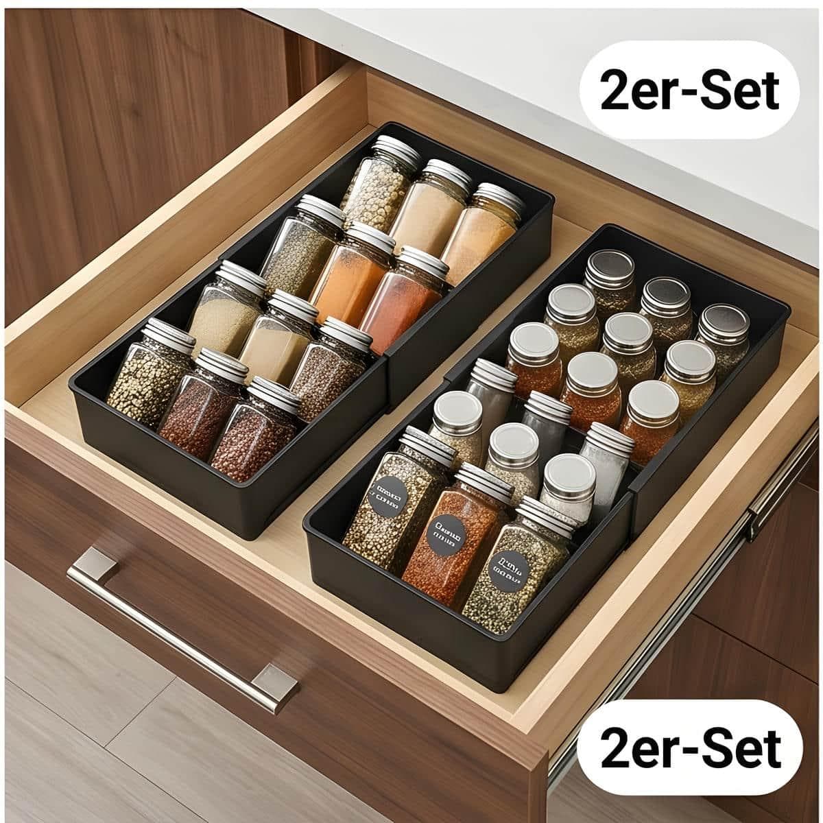 Set Of 2 Spice Rack Drawers, Black Plastic Rack (23x11.5 Cm) For Cabinet Organization