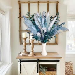 Set Of 52 Blue Pampas Grass Decorations, Blue Dried Grass Mixed Arrangement For Vases 4