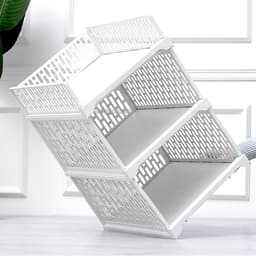 Stackable Foldable Wardrobe Storage Shelf Plastic Closet Organizer Basket White 44x28x24.5cm 6