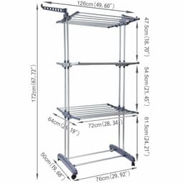 3 Tier Foldable Clothes Drying Rack Mobile Laundry Dryer Tower With Lockable Wheels And Side Hanger Wings 35kg Load 4