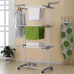 3 Tier Foldable Clothes Drying Rack Mobile Laundry Dryer Tower With Lockable Wheels And Side Hanger Wings 35kg Load 3