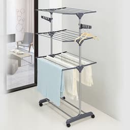3 Tier Foldable Clothes Drying Rack Mobile Laundry Dryer Tower With Lockable Wheels And Side Hanger Wings 35kg Load 6